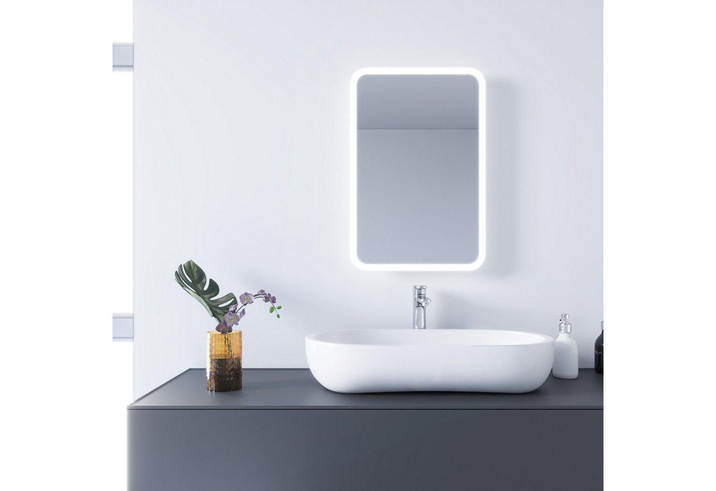 SONNI Badspiegel Badspiegel mit Beleuchtung Wandspiegel 60 x 40cm Led Badspiegel, Kaltweiß Wandschalter Badspiegel mit Licht IP44 Bild 2