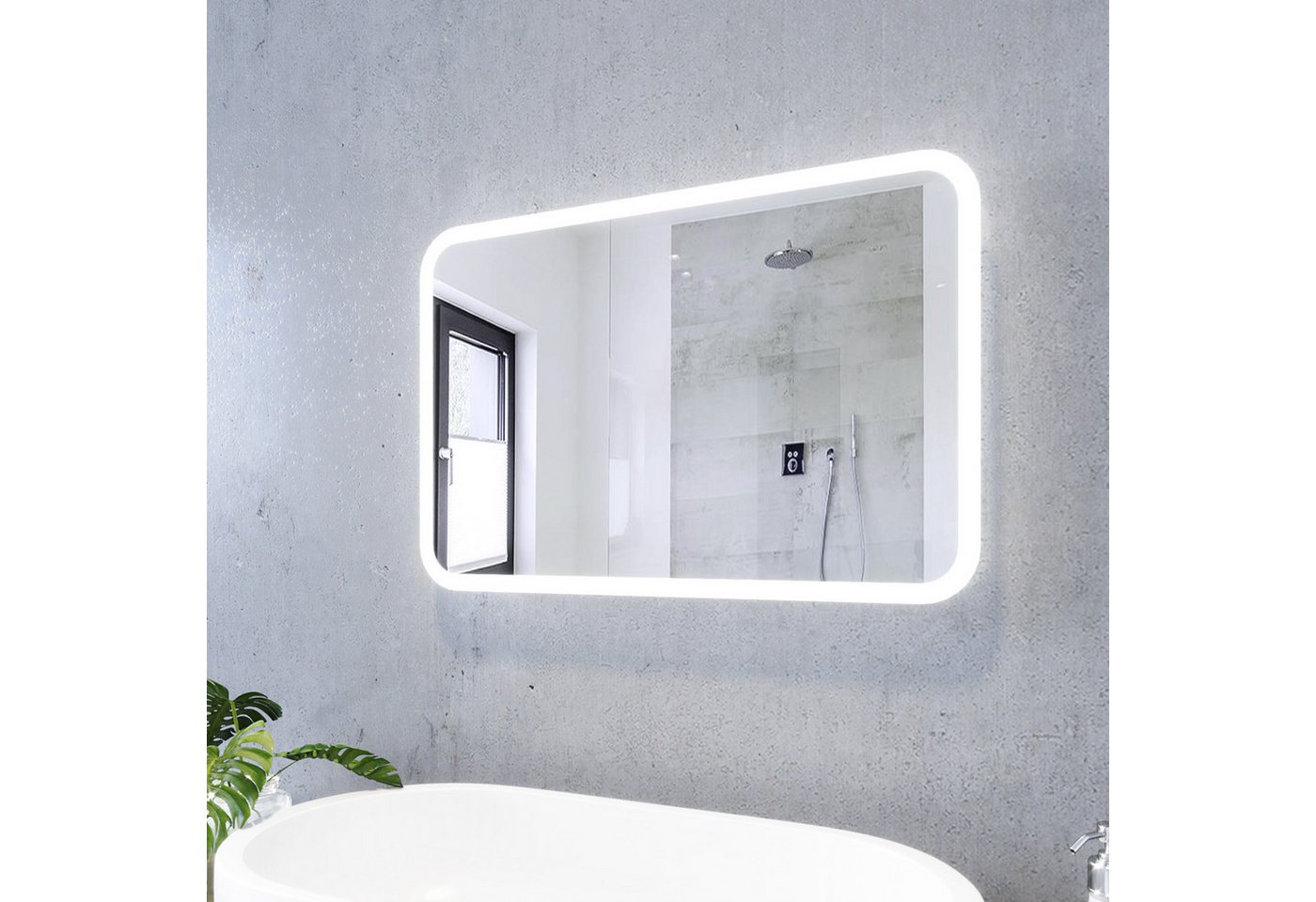 SONNI Badspiegel Badspiegel mit Beleuchtung Wandspiegel 60 x 40cm Led Badspiegel, Kaltweiß Wandschalter Badspiegel mit Licht IP44 Bild 4