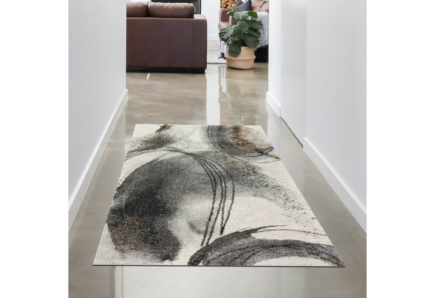 Carpetia Teppich Abstrakter Wohnzimmer Teppich mit Kreisformen in creme grau, rechteckig, Höhe: 13 mm