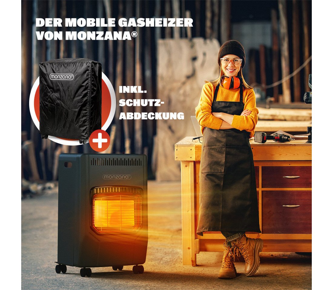 monzana Heizstrahler 3 Heizstufen inkl. 50cm Gasschlauch Gasdruckregler Kippschutz, 4200W Gasheizung für Innenräume Druckregeler Gasheizer Gasofen Keramik Bild 3