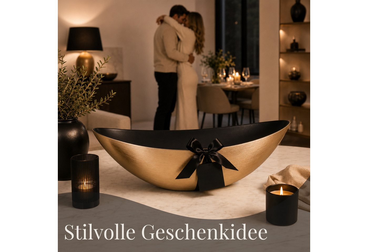 matches21 HOME & HOBBY Blumentopf Große Pflanzschale oval 55 cm für draussen Dekoschale champagner (1 St), Blumen-Schale als wetterfeste Friedhof-Schale Grab-Schmuck Grabschale
