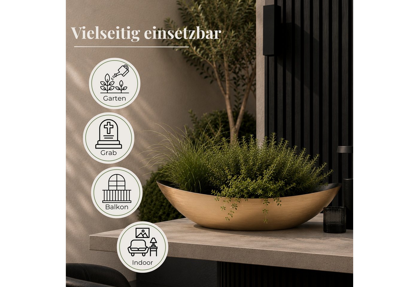matches21 HOME & HOBBY Blumentopf Große Pflanzschale oval 55 cm für draussen Dekoschale champagner (1 St), Blumen-Schale als wetterfeste Friedhof-Schale Grab-Schmuck Grabschale Bild 3