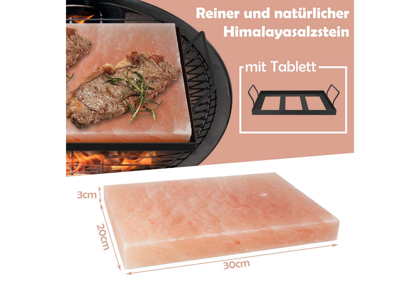 Clanmacy Grill-Salzstein Salzstein mit Halter 30x20x3cm Hochwertiger CHEF Set Fisch BBQ (1-St) Bild 2