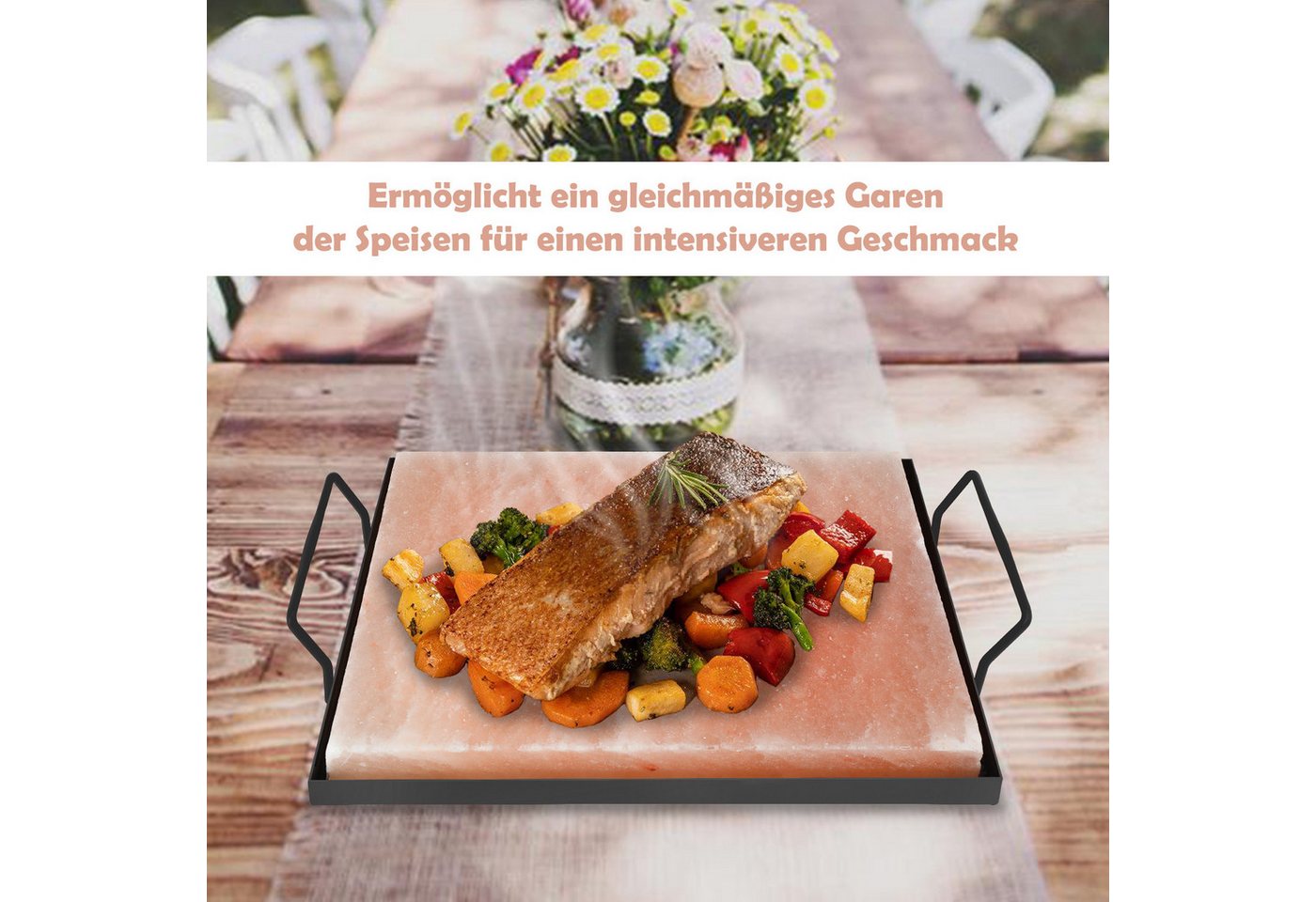 Clanmacy Grill-Salzstein Salzstein mit Halter 30x20x3cm Hochwertiger CHEF Set Fisch BBQ (1-St) Bild 3