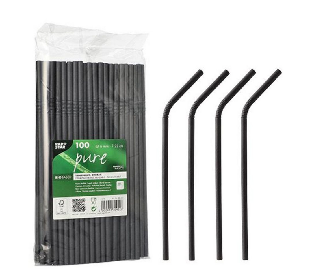PAPSTAR GmbH Trinkhalme Papstar Strohhalm biegbar flexible aus Papier Schwarz - 22 cm lang, (100-tlg)