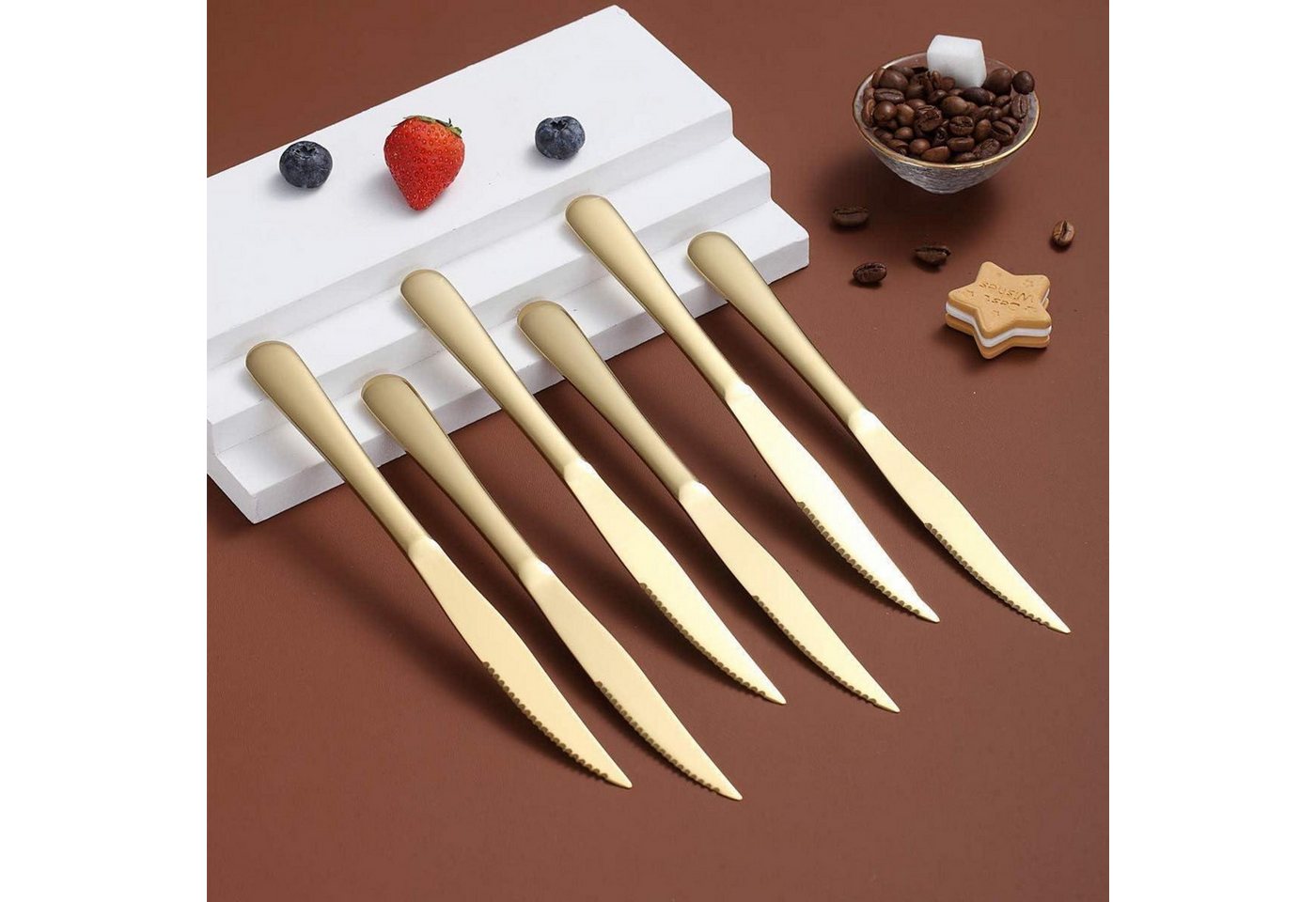 LuxusKollektion Steakbesteck Goldenes Steakmesser Set 8 Stück Edelstahl Spülmaschinenfest Bild 4