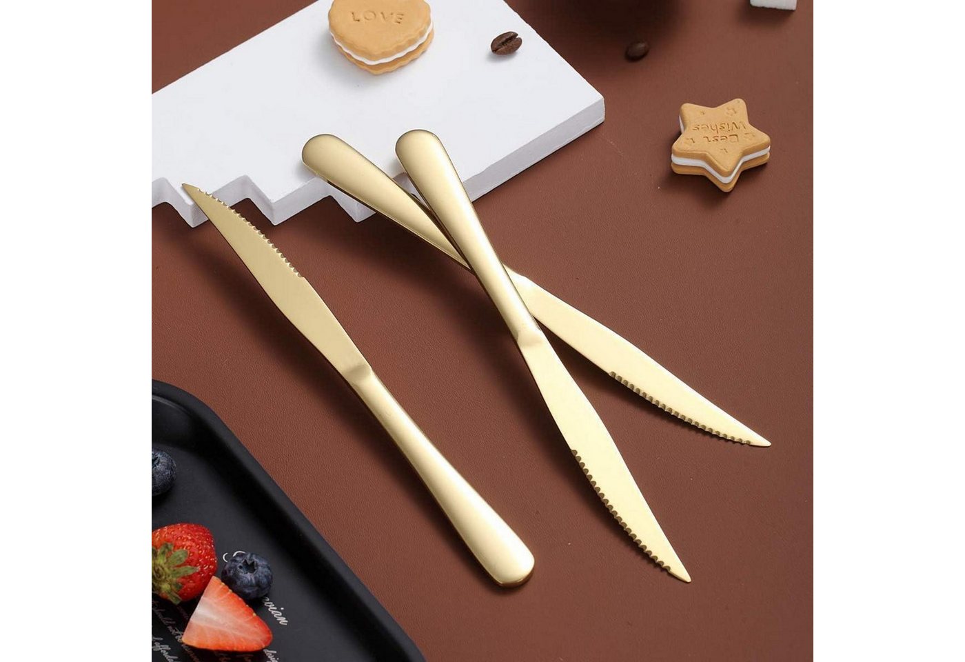 LuxusKollektion Steakbesteck Goldenes Steakmesser Set 8 Stück Edelstahl Spülmaschinenfest Bild 5