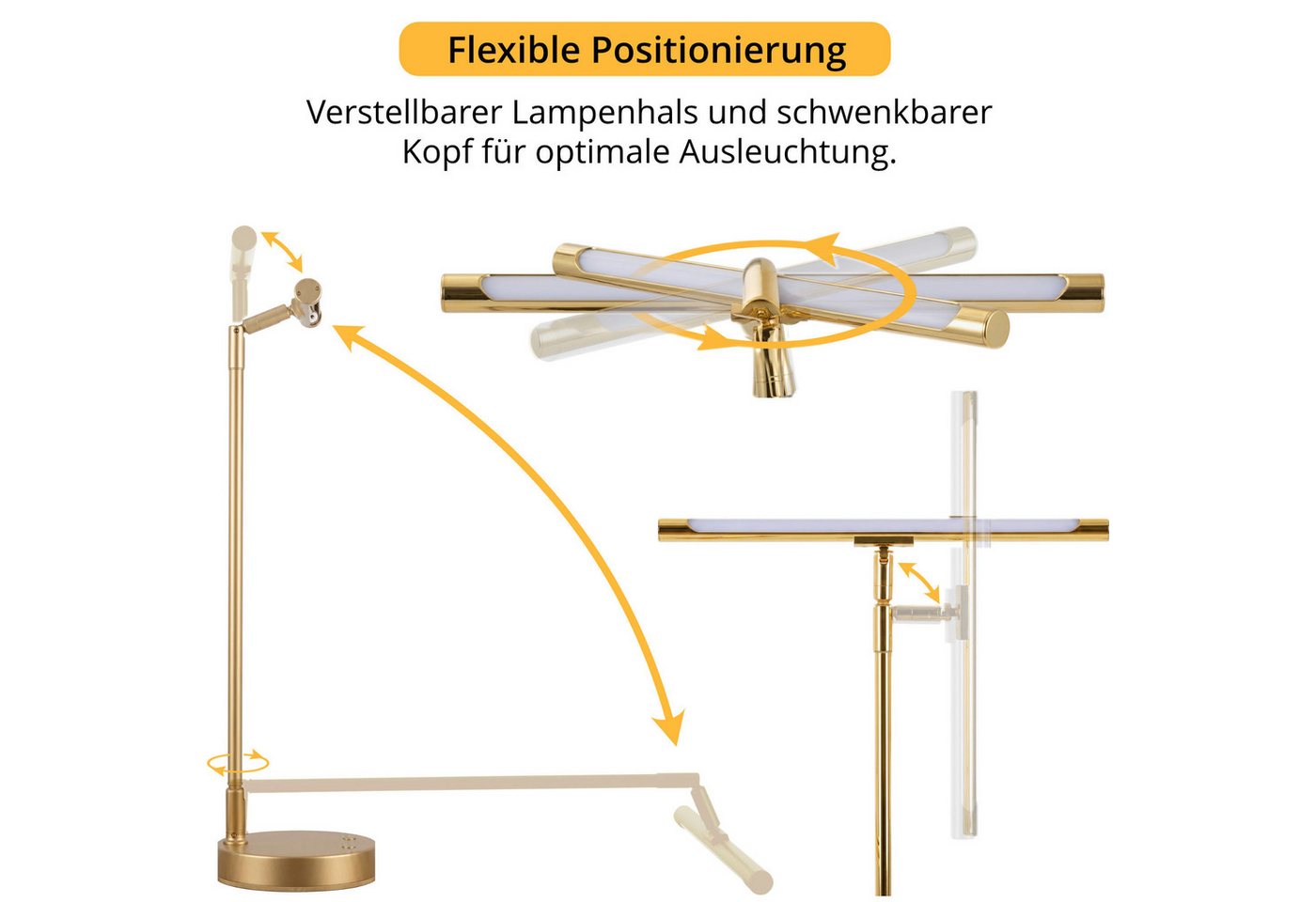 Classic Cantabile LED Tischleuchte 12520 GD Pianoleuchte Gold, LED, warm-weiß, stufenlos dimmbare Leuchte und 78 helle LEDs im breiten Schirm