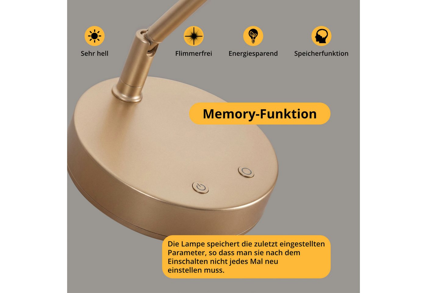 Classic Cantabile LED Tischleuchte 12520 GD Pianoleuchte Gold, LED, warm-weiß, stufenlos dimmbare Leuchte und 78 helle LEDs im breiten Schirm Bild 5