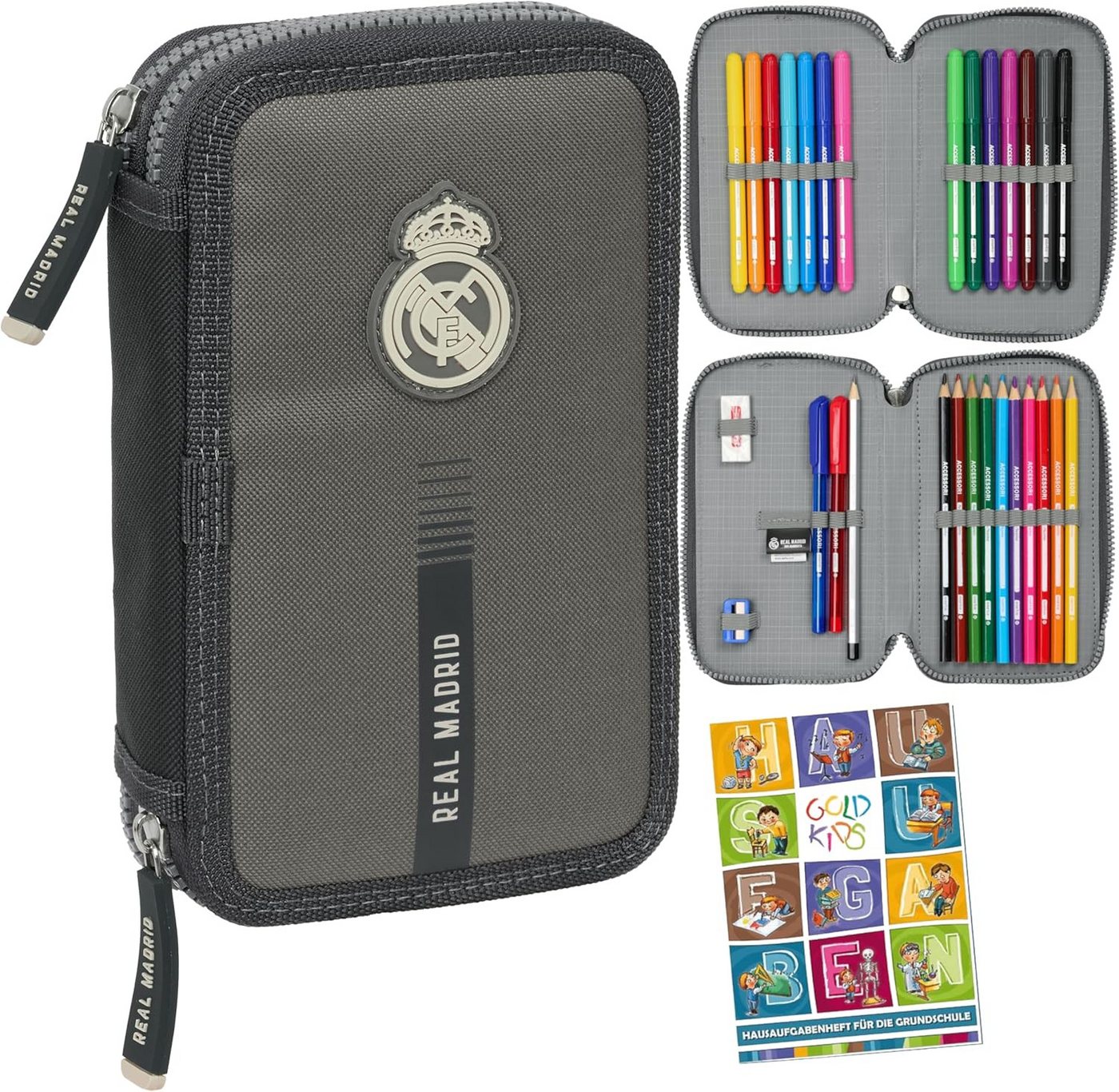 GOLDKIDS Federmäppchen Real Madrid - Federmäppchen 2 Fächer, (Mäppchen für Mädchen und Jungen - Federmappe, 1-tlg., 2-Fach Federtasche Gefüllte Schüleretui 28-teilig), Schulmäppchen und Hausaufgabenheft Bild 4