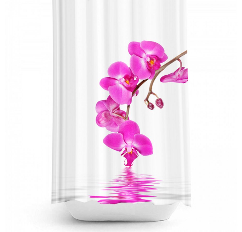 Ekershop Duschvorhang Textil Digitaldruck ORCHIDEEN für Duschstange Breite 240 cm (inkl. Ringe), Höhe 200 cm, wasserabweisend, waschbar, bügelbar