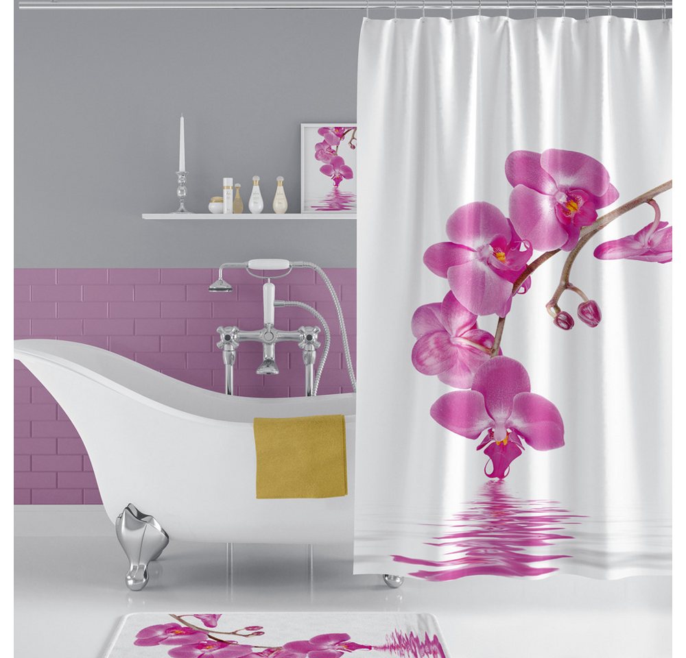 Ekershop Duschvorhang Textil Digitaldruck ORCHIDEEN für Duschstange Breite 240 cm (inkl. Ringe), Höhe 200 cm, wasserabweisend, waschbar, bügelbar Bild 3