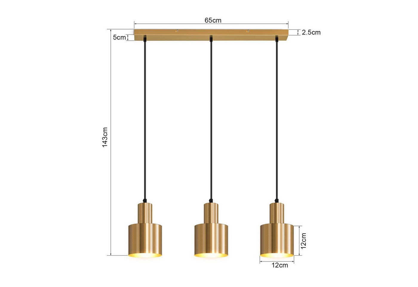 ZMH Pendelleuchte Esszimmer 3 Flammig Gold E27 Hängelampe Metall Schlafzimmer Flur, Einfache Installation, ohne Leuchtmittel, Vintage Esstischlampe für Schlafzimmer Küche