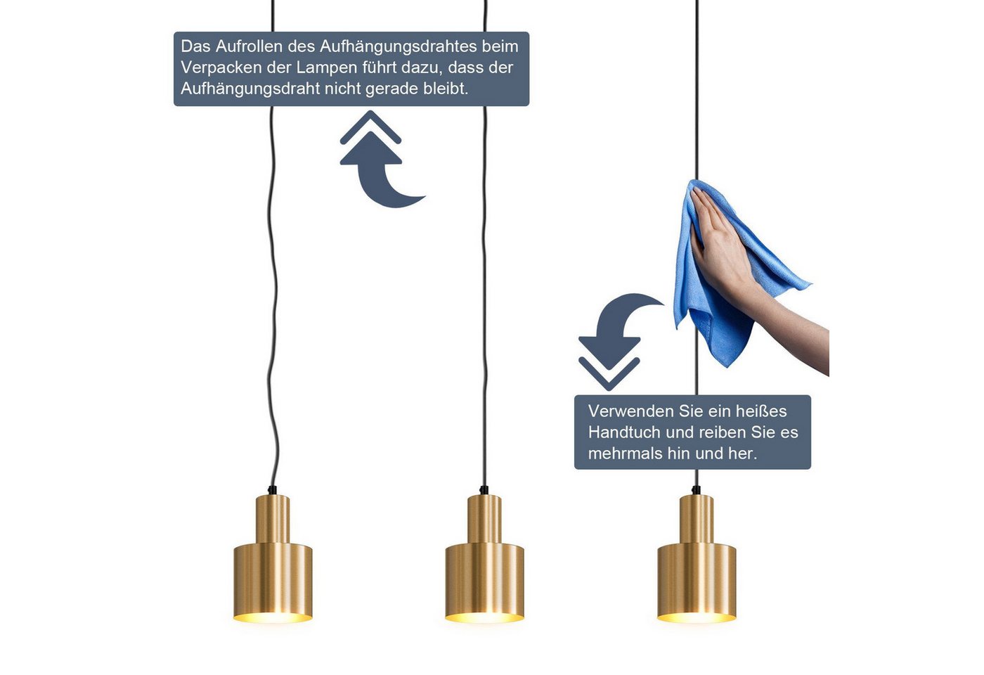 ZMH Pendelleuchte Esszimmer 3 Flammig Gold E27 Hängelampe Metall Schlafzimmer Flur, Einfache Installation, ohne Leuchtmittel, Vintage Esstischlampe für Schlafzimmer Küche Bild 3