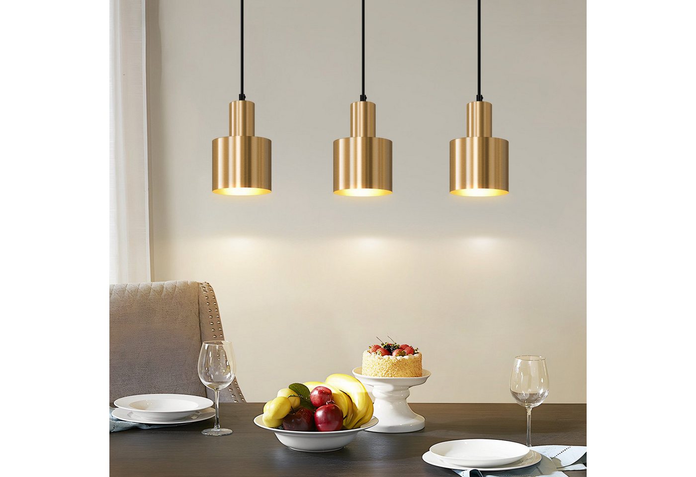 ZMH Pendelleuchte Esszimmer 3 Flammig Gold E27 Hängelampe Metall Schlafzimmer Flur, Einfache Installation, ohne Leuchtmittel, Vintage Esstischlampe für Schlafzimmer Küche Bild 4