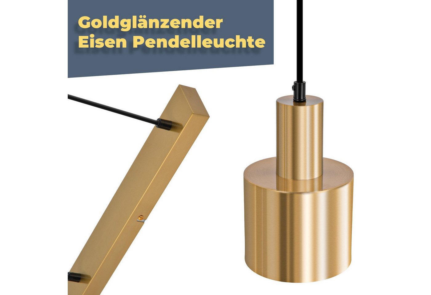 ZMH Pendelleuchte Esszimmer 3 Flammig Gold E27 Hängelampe Metall Schlafzimmer Flur, Einfache Installation, ohne Leuchtmittel, Vintage Esstischlampe für Schlafzimmer Küche Bild 5