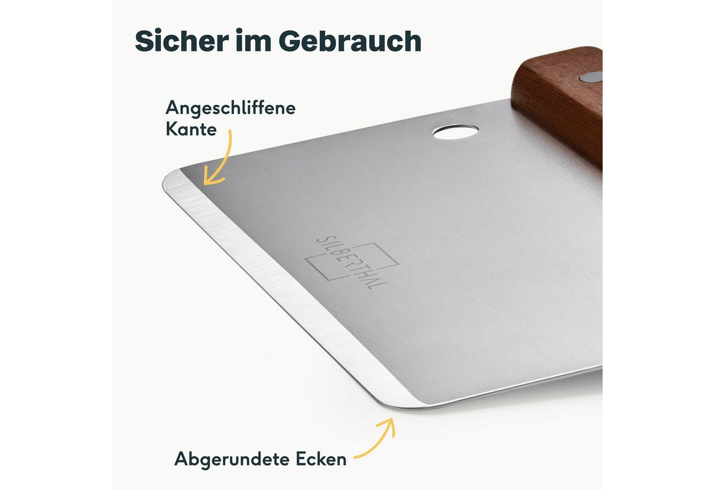 SILBERTHAL Teigschaber Teigkarte Edelstahl 16 cm mit Holzgriff, ideal zum Portionieren, Schneiden & Schaben