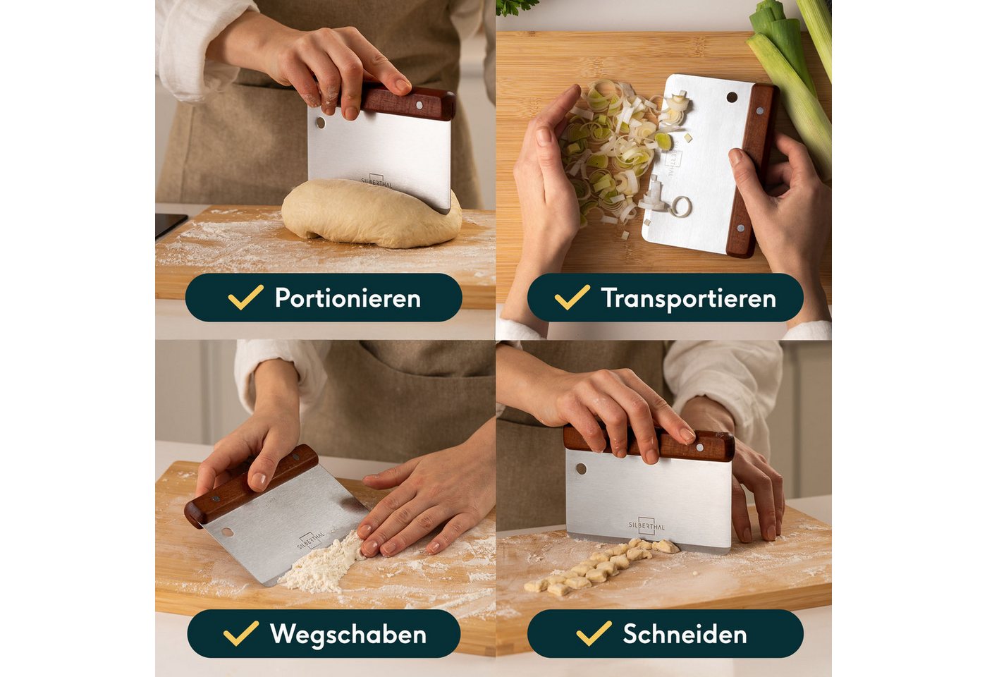SILBERTHAL Teigschaber Teigkarte Edelstahl 16 cm mit Holzgriff, ideal zum Portionieren, Schneiden & Schaben Bild 2