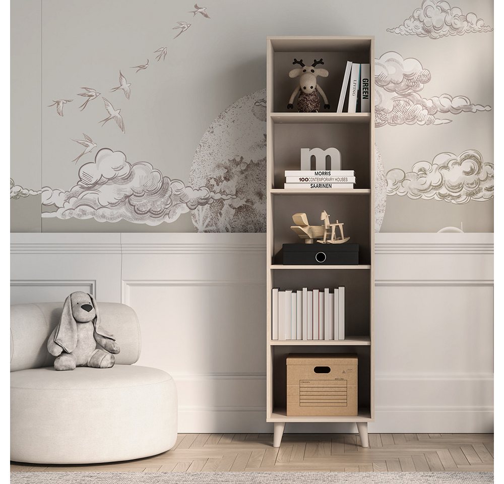 Lomadox Bücherregal MODICA-131, sandbeige mit fühlbarer Struktur, 8 offene Fächer, 50cm Breit Bild 4