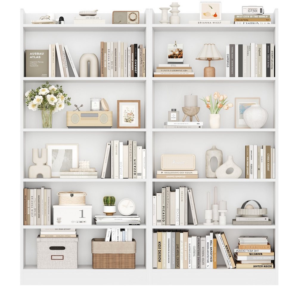 Yaheetech Bücherregal Standregal 161,5/182,5 cm (H), 2-tlg., Schmales Regal Bücherschrank mit 6 Ebenen, 1 verstellbarer Regalboden Bild 2
