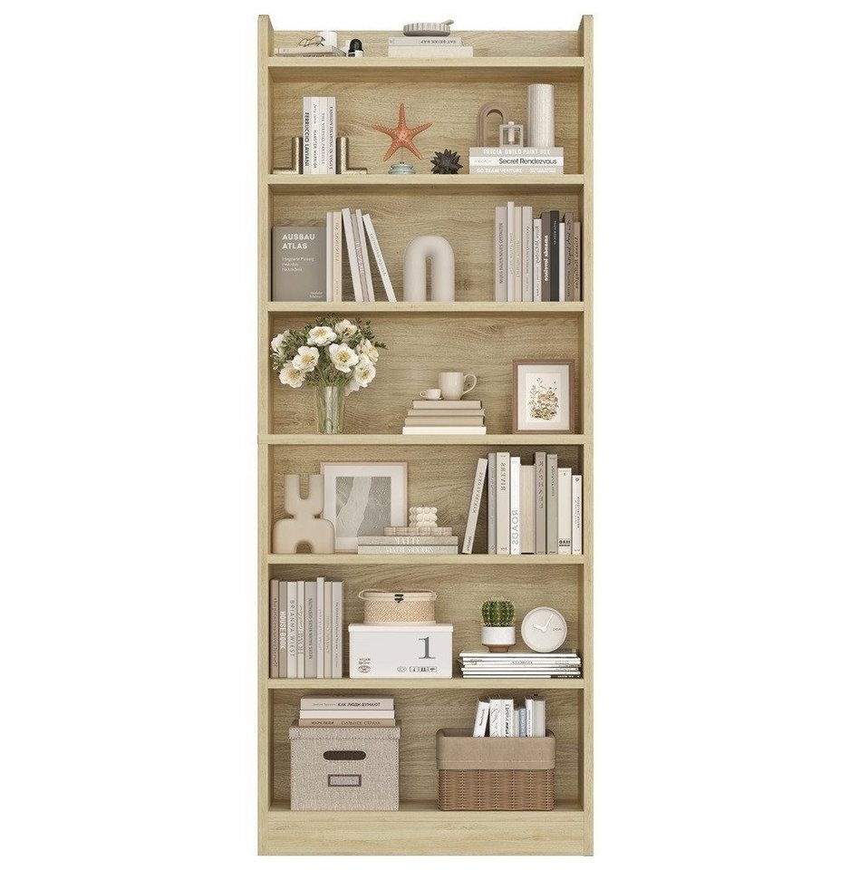 Yaheetech Bücherregal Standregal 161,5/182,5 cm (H), 1-tlg., Schmales Regal Bücherschrank mit 7 Ebenen, 2 verstellbaren Regalböden Bild 4