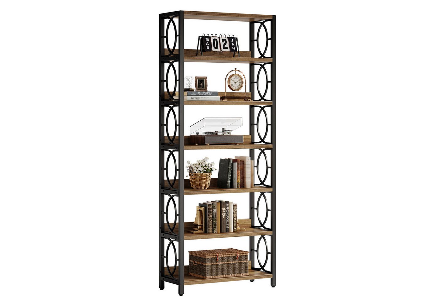 Tribesigns Bücherregal Vintage Standregal, 6-Tier freistehende Display Regal mit Metallrahmen