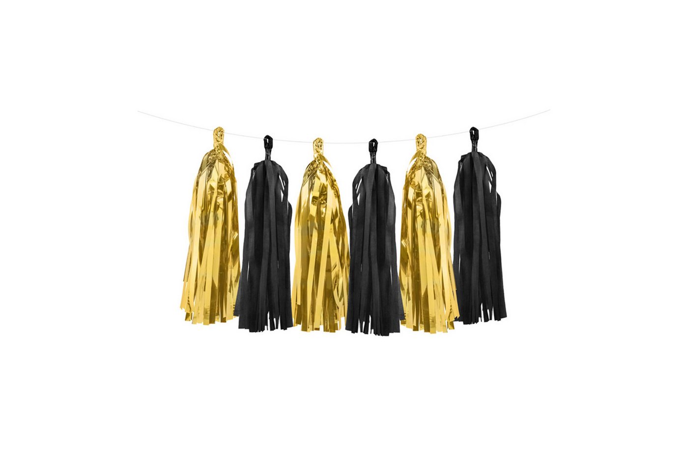 partydeco Girlande Girlande Quasten Schwarz-Gold, 12Stk./200cm