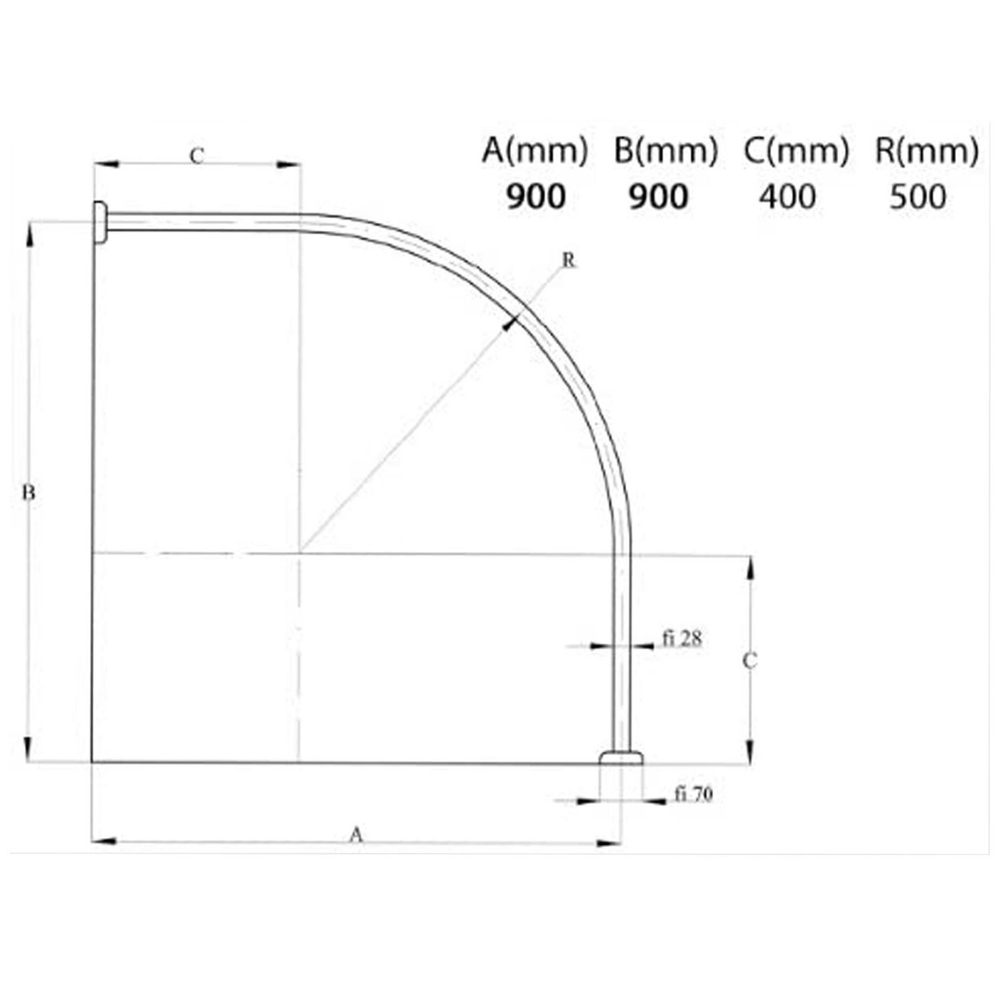 Ekershop Duschvorhangstange Bogenstange Alu Oval EINTEILIG 90 x 90 cm Eckduschstange, Ø 28 mm, kürzbar, Verschraubt, Aluminium, für Duschvorhang ohne Duschvorhangringe Bild 4