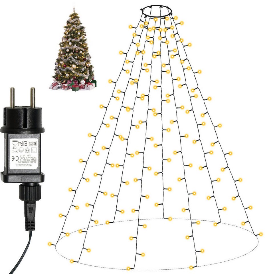 OZAVO LED-Lichterkette led lichterkette weihnachtsbaum mit ring und 8 Girlanden,2M,8 Modi, 280-flammig, LED Weihnachtsbaum-Überwurf-Lichterkette für 150cm-210cm Tannenbaum Bild 2