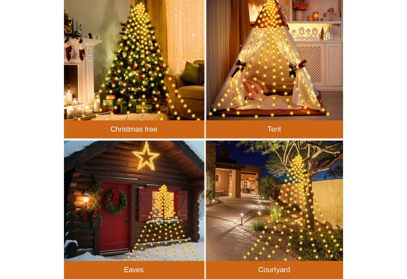 OZAVO LED-Lichterkette led lichterkette weihnachtsbaum mit ring und 8 Girlanden,2M,8 Modi, 280-flammig, LED Weihnachtsbaum-Überwurf-Lichterkette für 150cm-210cm Tannenbaum Bild 3