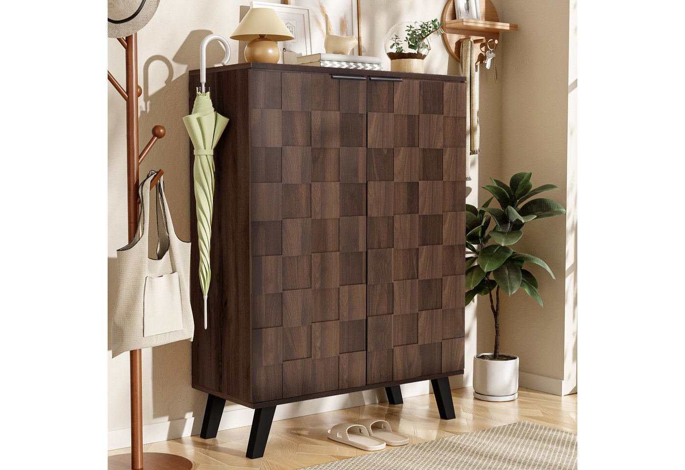 STILVORA TV-Schrank mit Beine,TV-Regal TV-Ständer mit offene Fächer&Türen&Stautaum,wood (Kommode, Anrichte, Wohnzimmerschrank, Highboard, 1-St., 2 Türen) Mit Verstellbare Einlegeböden