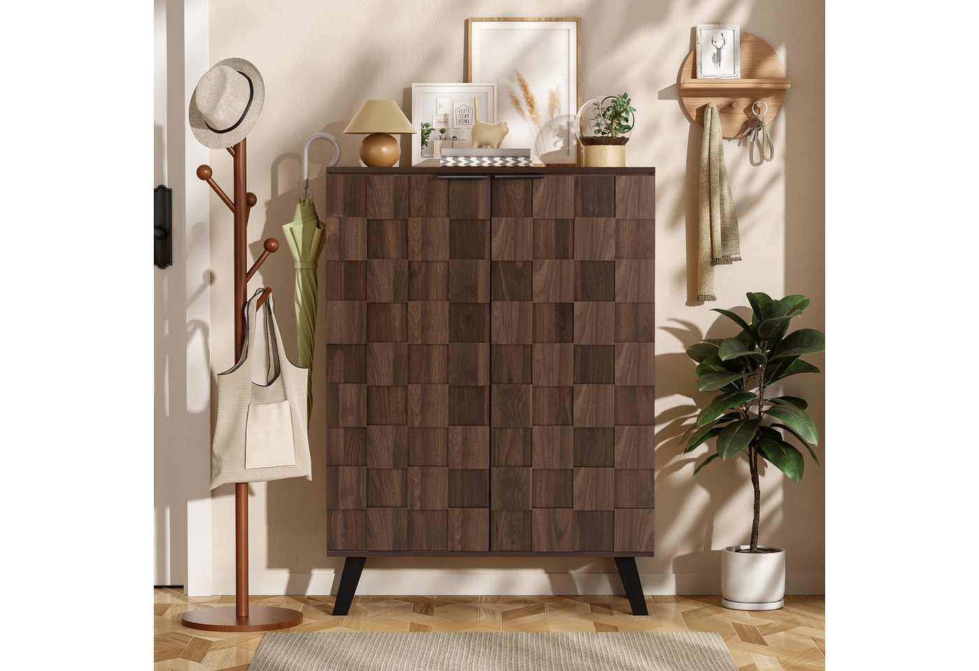 STILVORA TV-Schrank mit Beine,TV-Regal TV-Ständer mit offene Fächer&Türen&Stautaum,wood (Kommode, Anrichte, Wohnzimmerschrank, Highboard, 1-St., 2 Türen) Mit Verstellbare Einlegeböden Bild 2