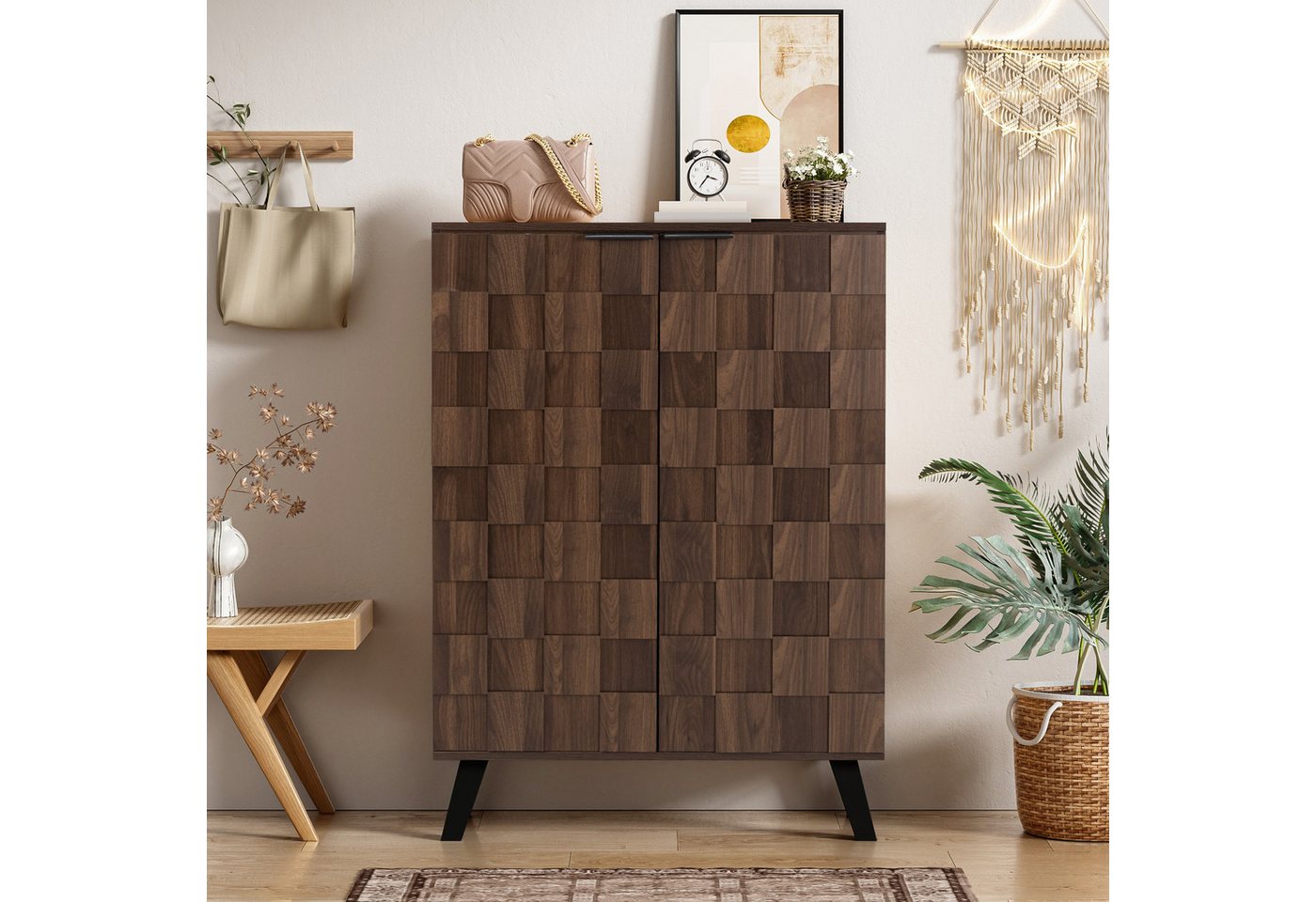 STILVORA TV-Schrank mit Beine,TV-Regal TV-Ständer mit offene Fächer&Türen&Stautaum,wood (Kommode, Anrichte, Wohnzimmerschrank, Highboard, 1-St., 2 Türen) Mit Verstellbare Einlegeböden Bild 5