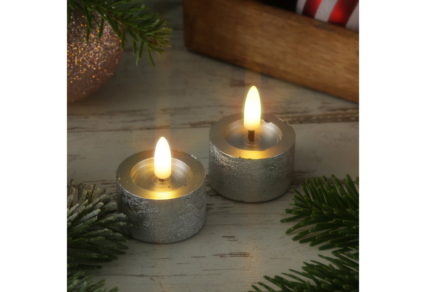 MARELIDA LED-Teelicht LED Teelichter Lina Rustik Optik mit Batterien Echtwachs 4,4cm 2Stück, LED Classic, warmweiß (2100K bis 3000K) Bild 2