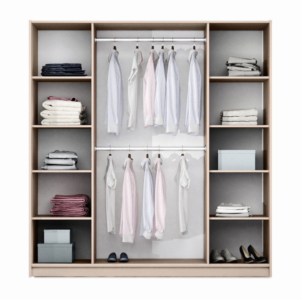 Beautysofa Drehtürenschrank mit 2 Türen und 8 Regalböden SAHARA (2 Kleiderstangen und Regalböden, Farbe: Sandbeige) Breite: 209 oder 255 cm Bild 3
