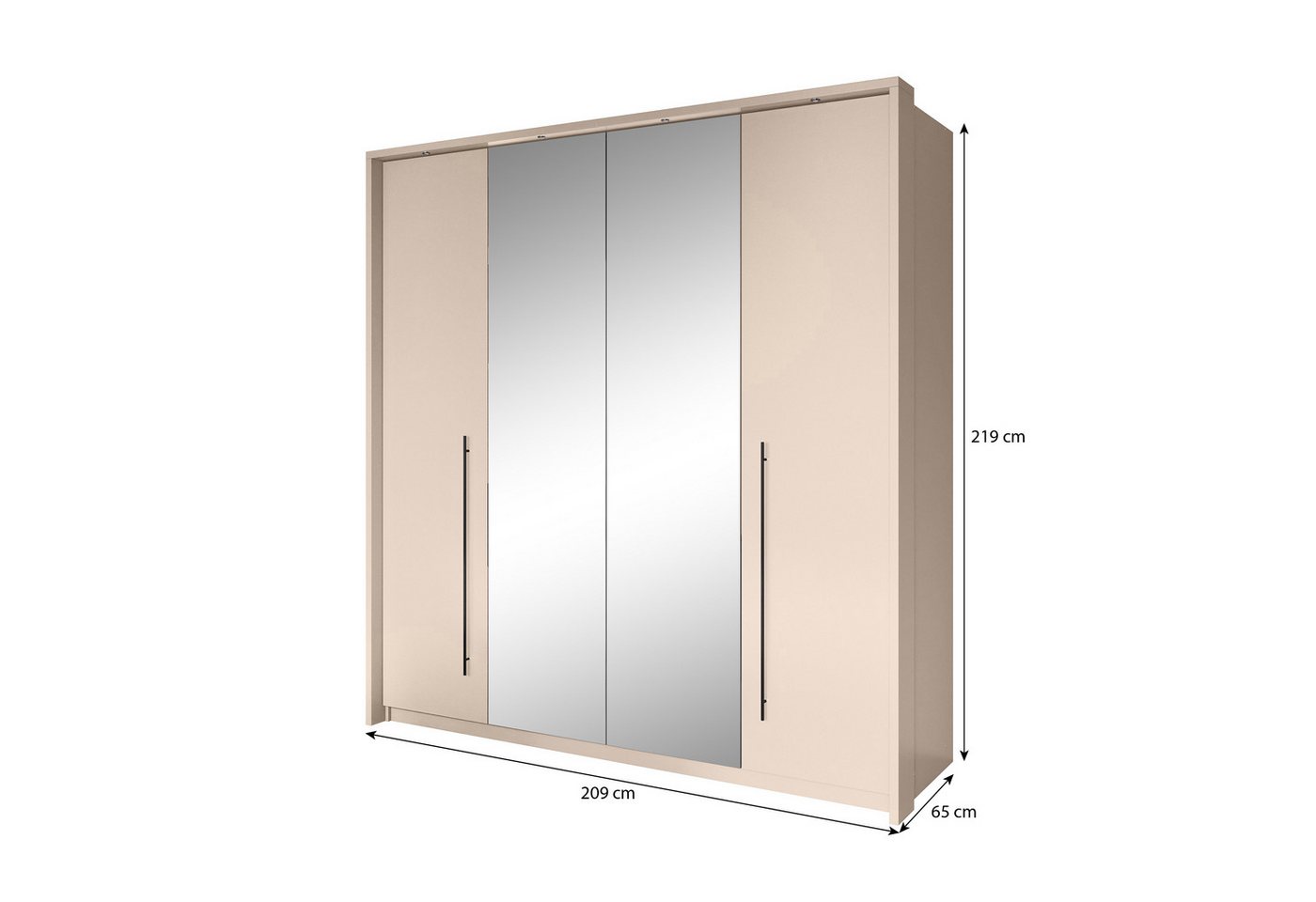 Beautysofa Drehtürenschrank mit 2 Türen und 8 Regalböden SAHARA (2 Kleiderstangen und Regalböden, Farbe: Sandbeige) Breite: 209 oder 255 cm Bild 4