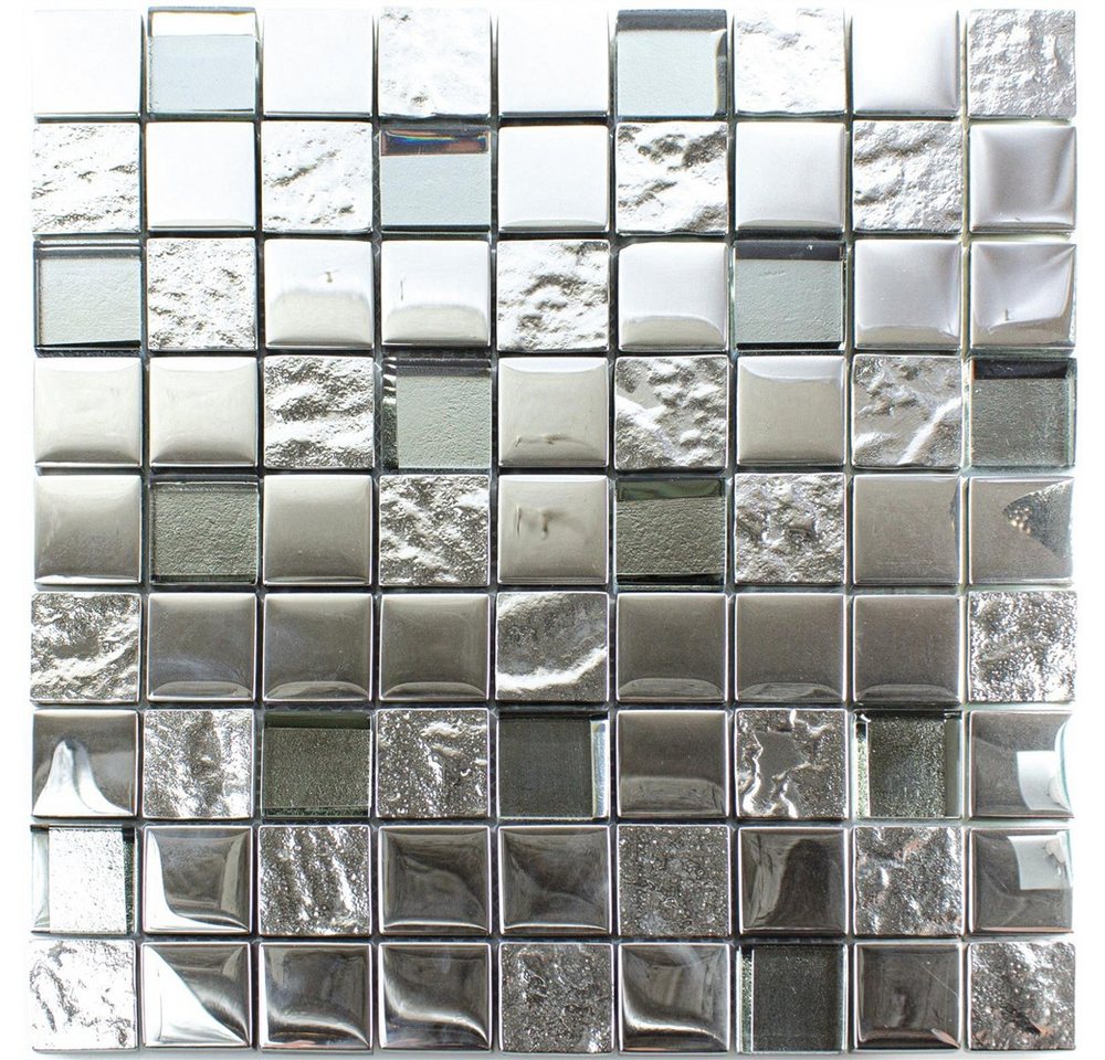 Mosafil Mosaikfliesen Glasmosaik Fliesen Midland, Glas 30.000x30.000, silber, Verlegefertig auf ein Netz geklebt