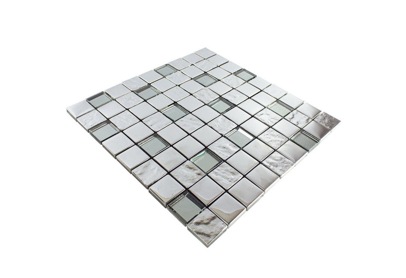 Mosafil Mosaikfliesen Glasmosaik Fliesen Midland, Glas 30.000x30.000, silber, Verlegefertig auf ein Netz geklebt Bild 2