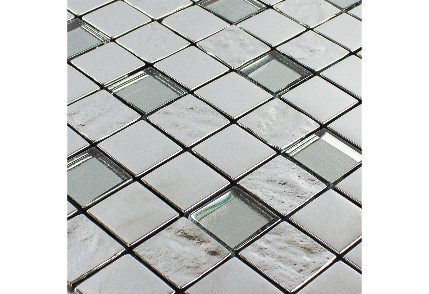 Mosafil Mosaikfliesen Glasmosaik Fliesen Midland, Glas 30.000x30.000, silber, Verlegefertig auf ein Netz geklebt Bild 3