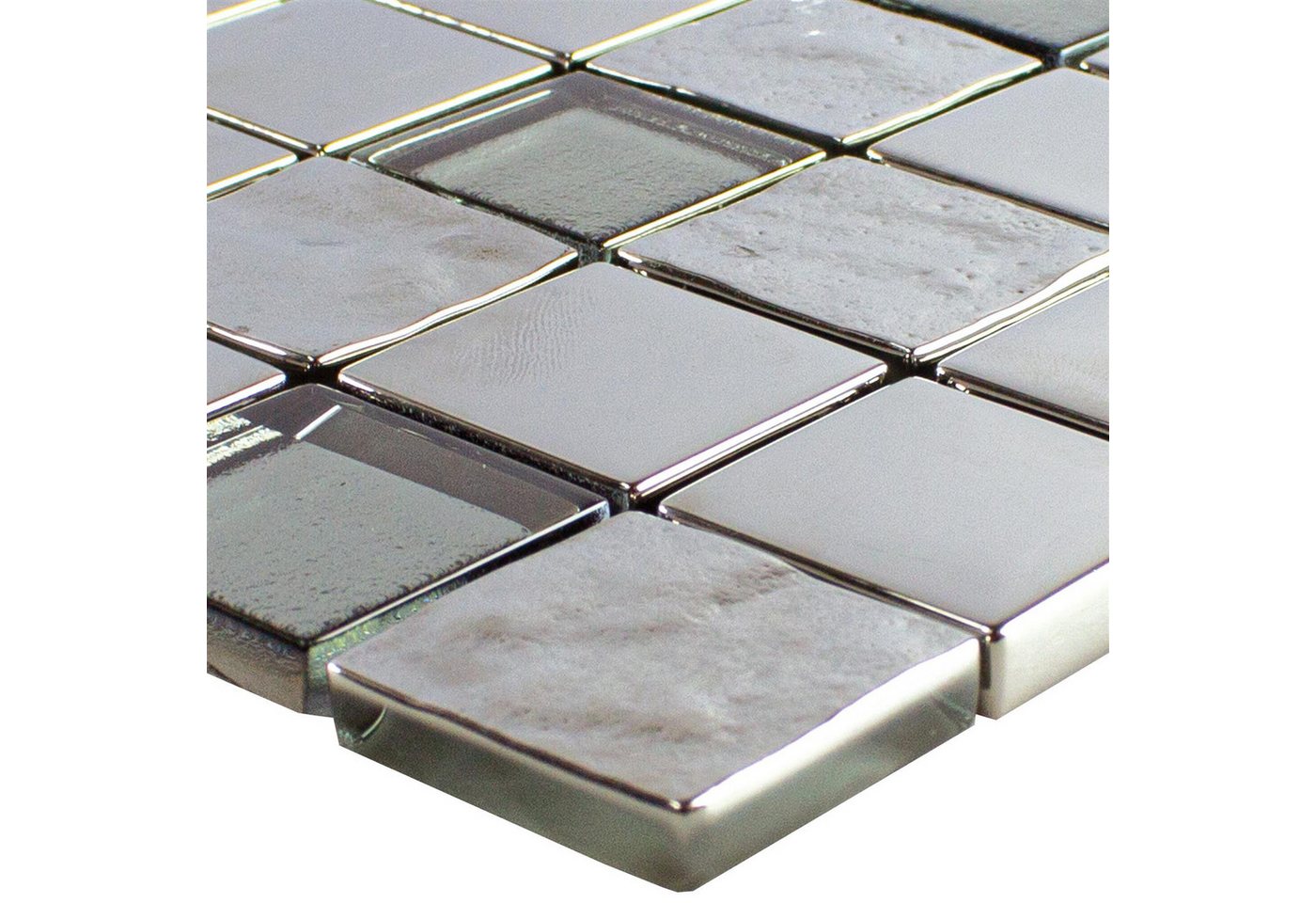 Mosafil Mosaikfliesen Glasmosaik Fliesen Midland, Glas 30.000x30.000, silber, Verlegefertig auf ein Netz geklebt Bild 4