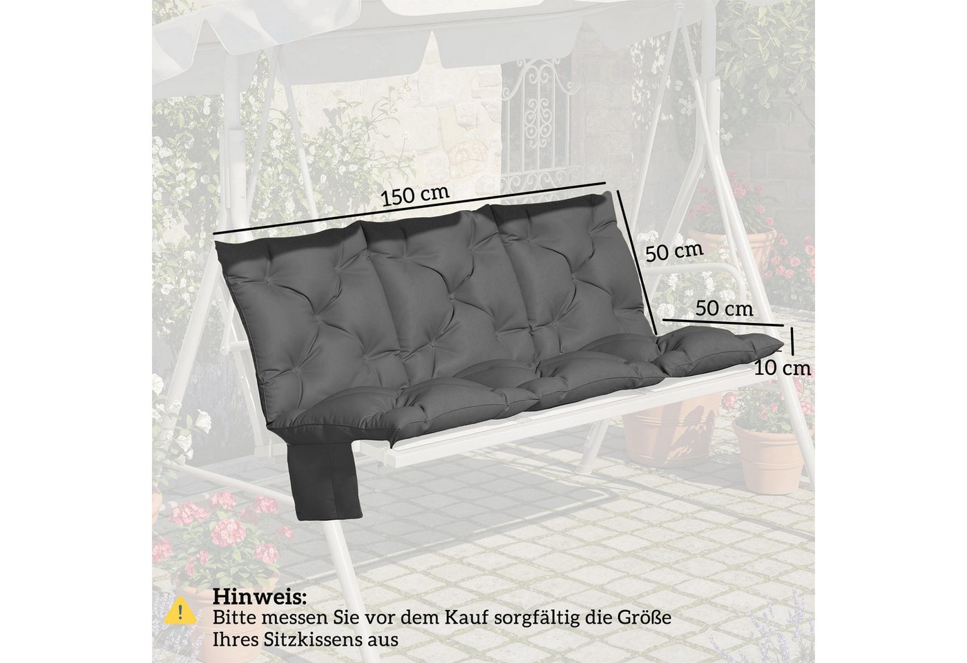 Outsunny Bankauflage Sitzkissen mit Rückenlehne, (Bankkissen, 1 St., Sitzauflage), wasserabweisend, UV30+ Schutz, Seitentasche, 8 Bänder Bild 4