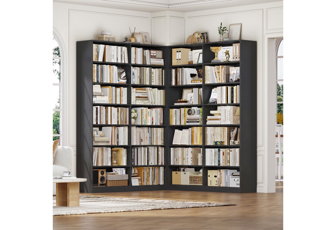 Homfa Bücherregal 212 cm hoch Standregal Bücherschrank Regal, mit 14 Fächern Raumteiler Aufbewahrungsregal 116x28,5x212 cm schwarz