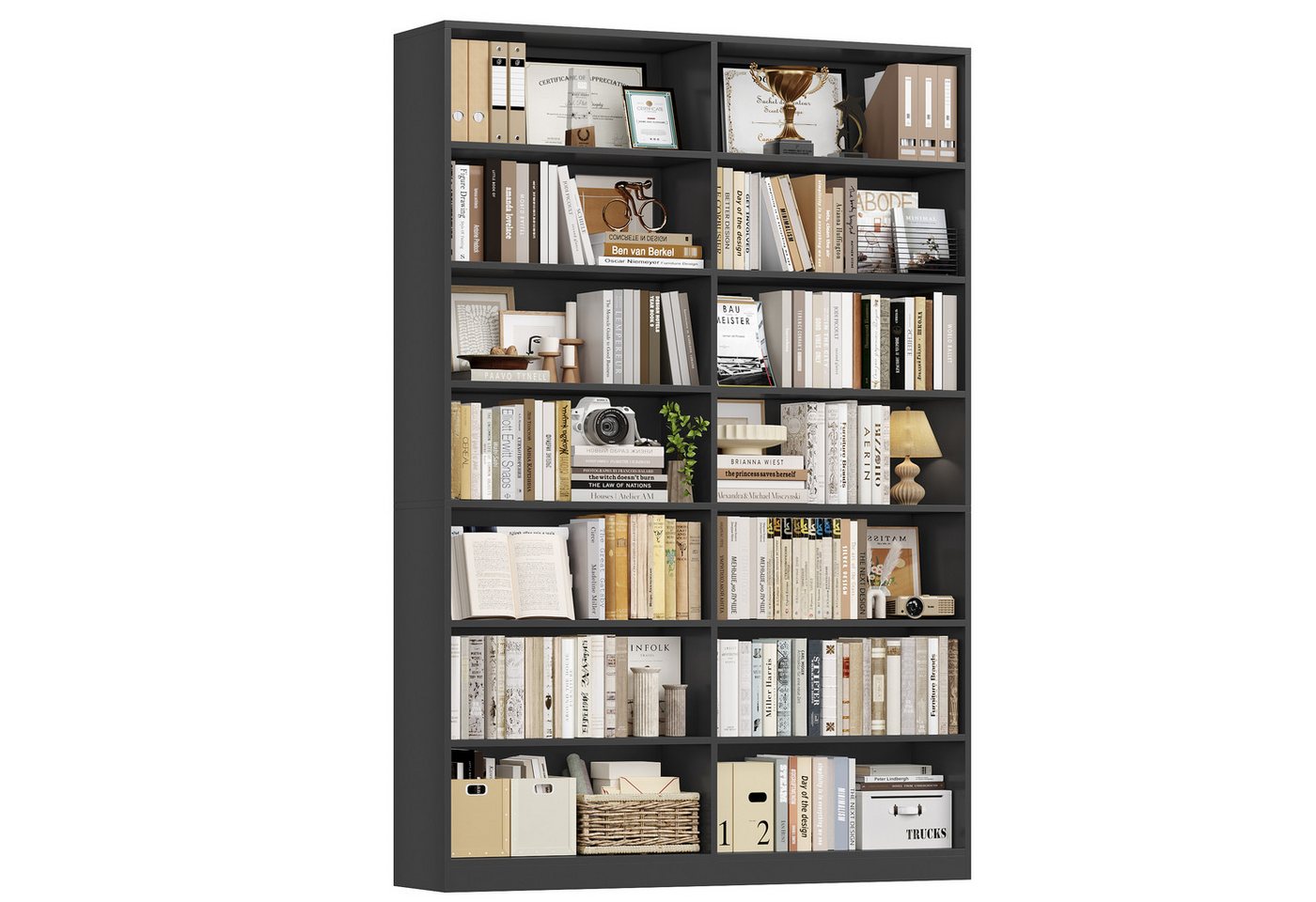 Homfa Bücherregal 212 cm hoch Standregal Bücherschrank Regal, mit 14 Fächern Raumteiler Aufbewahrungsregal 116x28,5x212 cm schwarz Bild 2