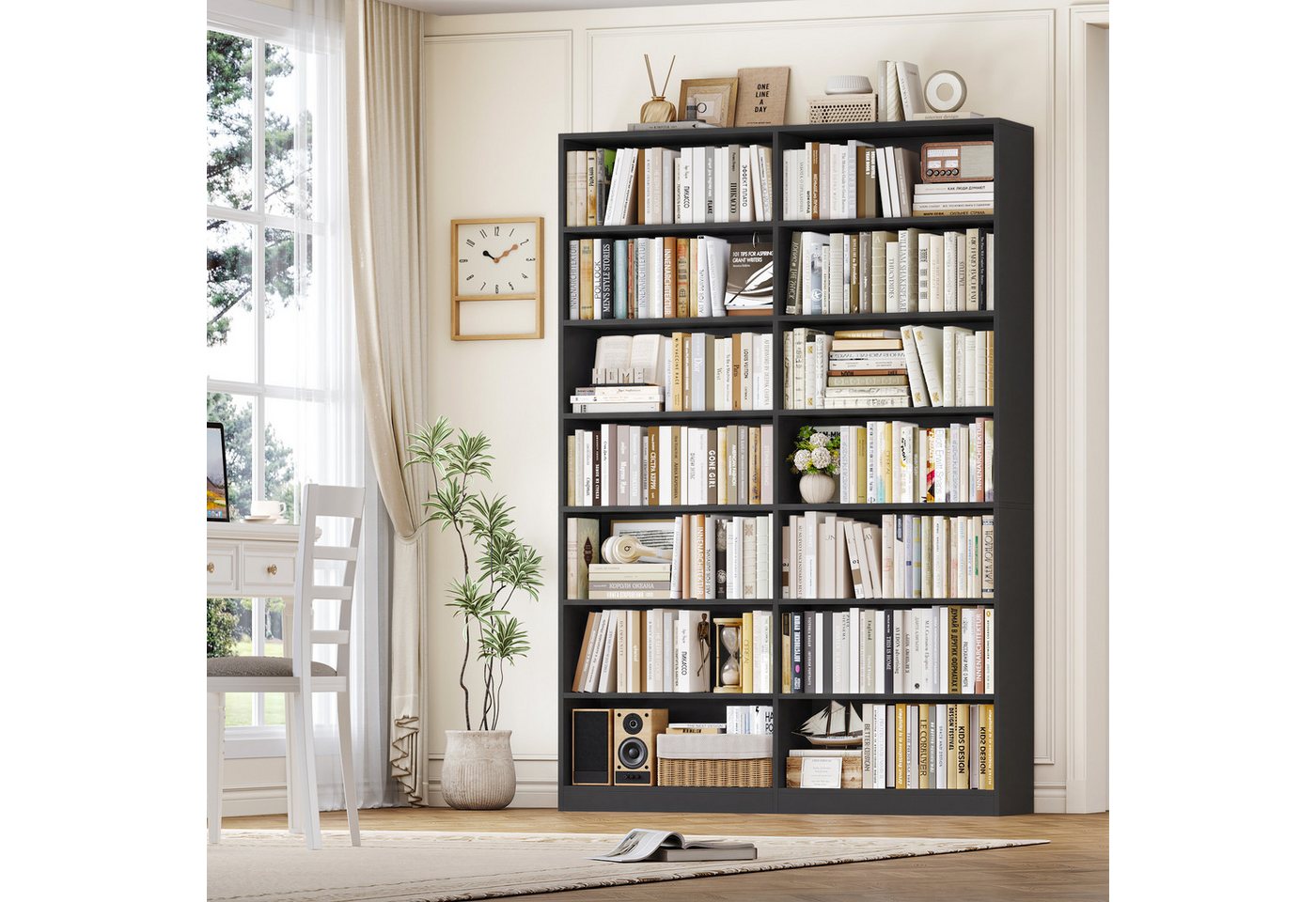 Homfa Bücherregal 212 cm hoch Standregal Bücherschrank Regal, mit 14 Fächern Raumteiler Aufbewahrungsregal 116x28,5x212 cm schwarz Bild 5