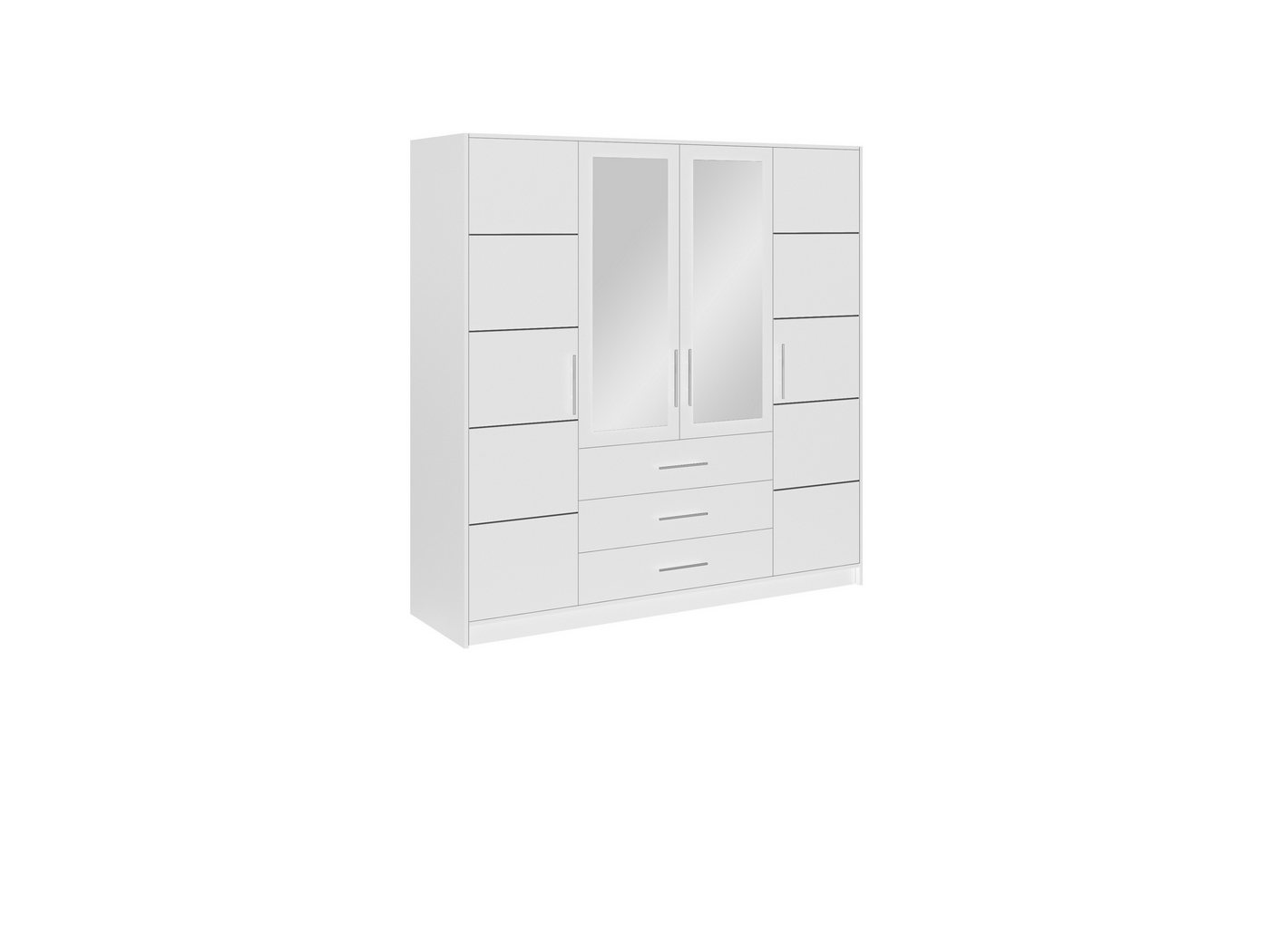 Masseno Drehtürenschrank ELISE 196 cm Kleiderschrank mit Spiegel 4 Türen und 3 Schubladen Weiß
