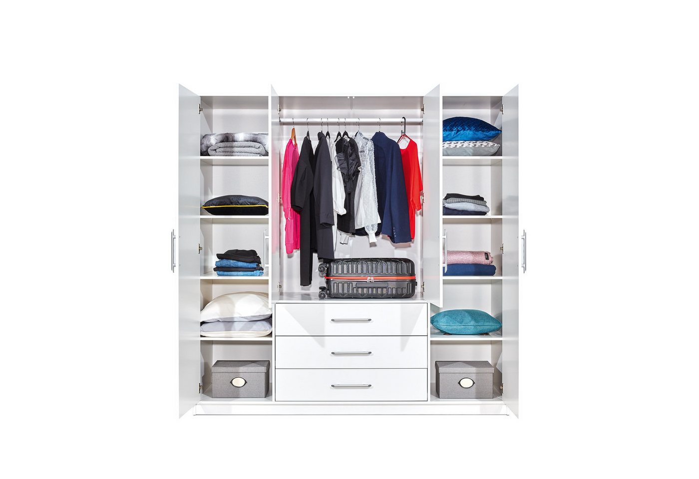 Masseno Drehtürenschrank ELISE 196 cm Kleiderschrank mit Spiegel 4 Türen und 3 Schubladen Weiß Bild 2