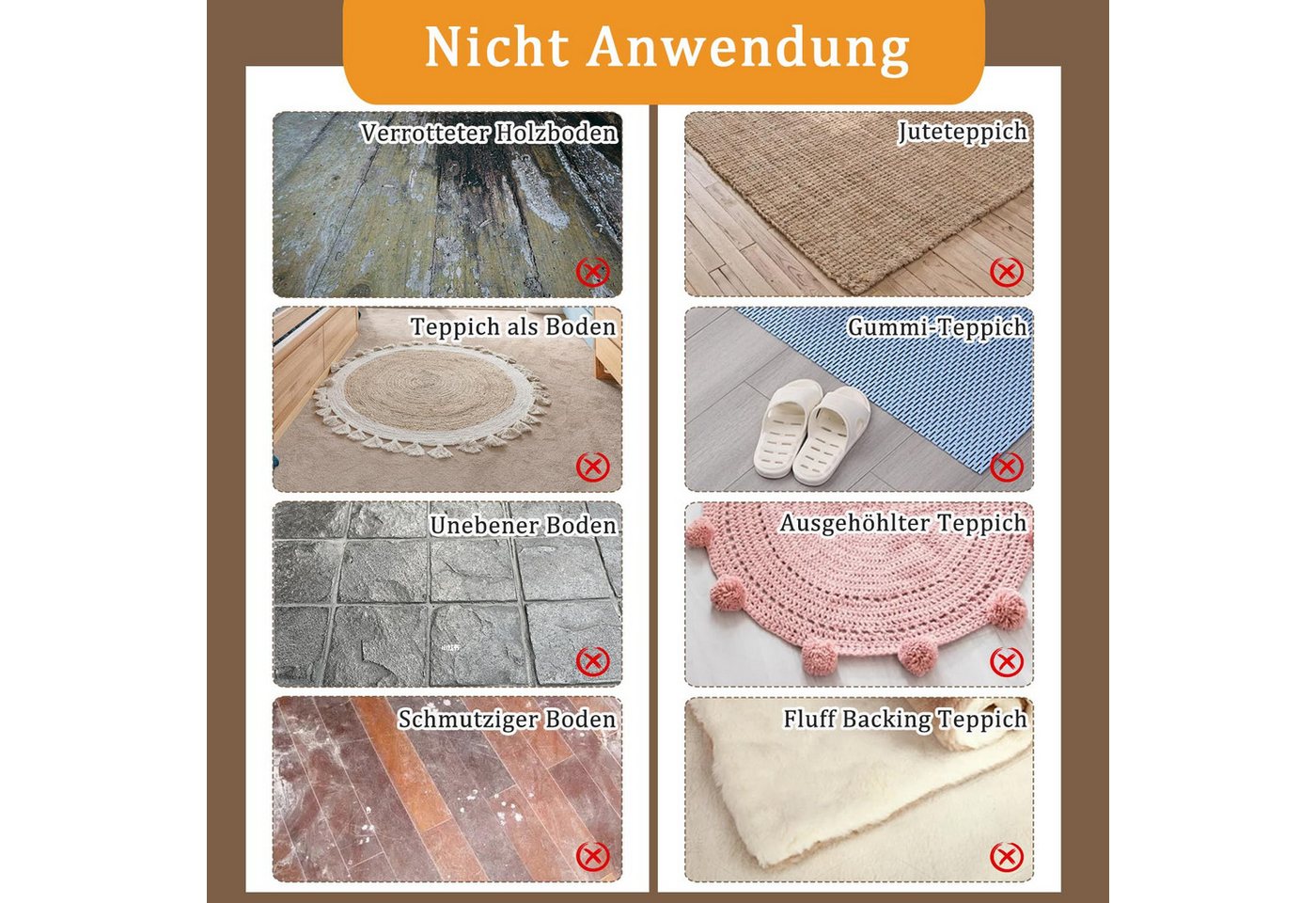 Diwzbyn Antirutsch Teppichunterlage Rutschfester und waschbarer Greifer Vacuum Tech – Neue Materialien, (8-St), zum Schutz vor Kräuseln, halten Sie Ihren Teppich an Ort und Stelle Bild 2