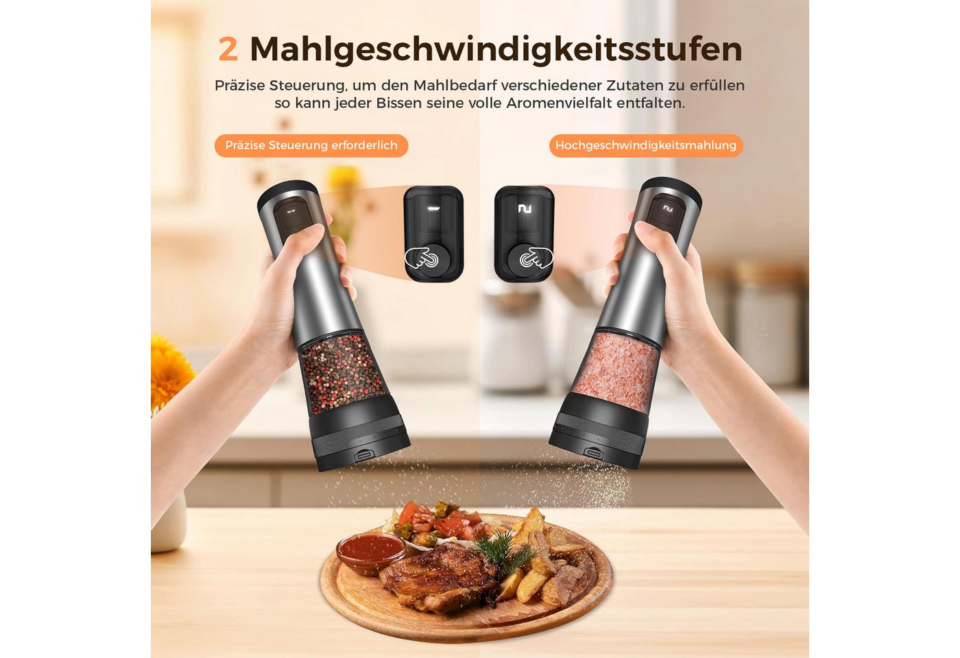 AKKEE Salz-/Pfeffermühle Elektrische Salz und Pfeffermühle Set LCD-Display, USB-Aufladung, Gewürzmühle Elektrisch, 100 ml großes Fassungsvermögen Bild 4