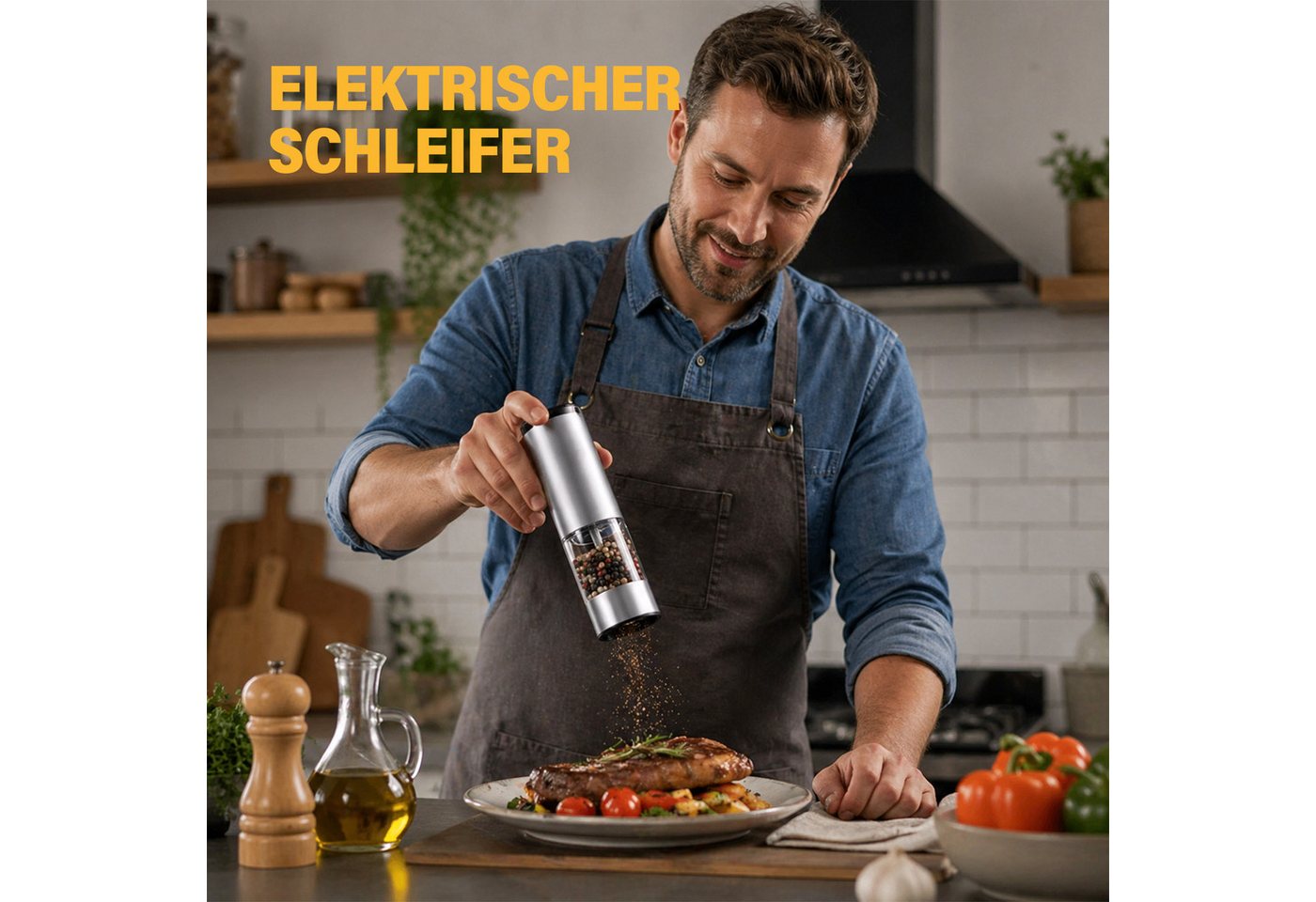 AKKEE Salz-/Pfeffermühle Elektrische Salzmühle & Pfeffermühle, 2er Set, LED-Beleuchtung, Pfeffermühle Elektrisch mit USB Aufladbar Bild 2
