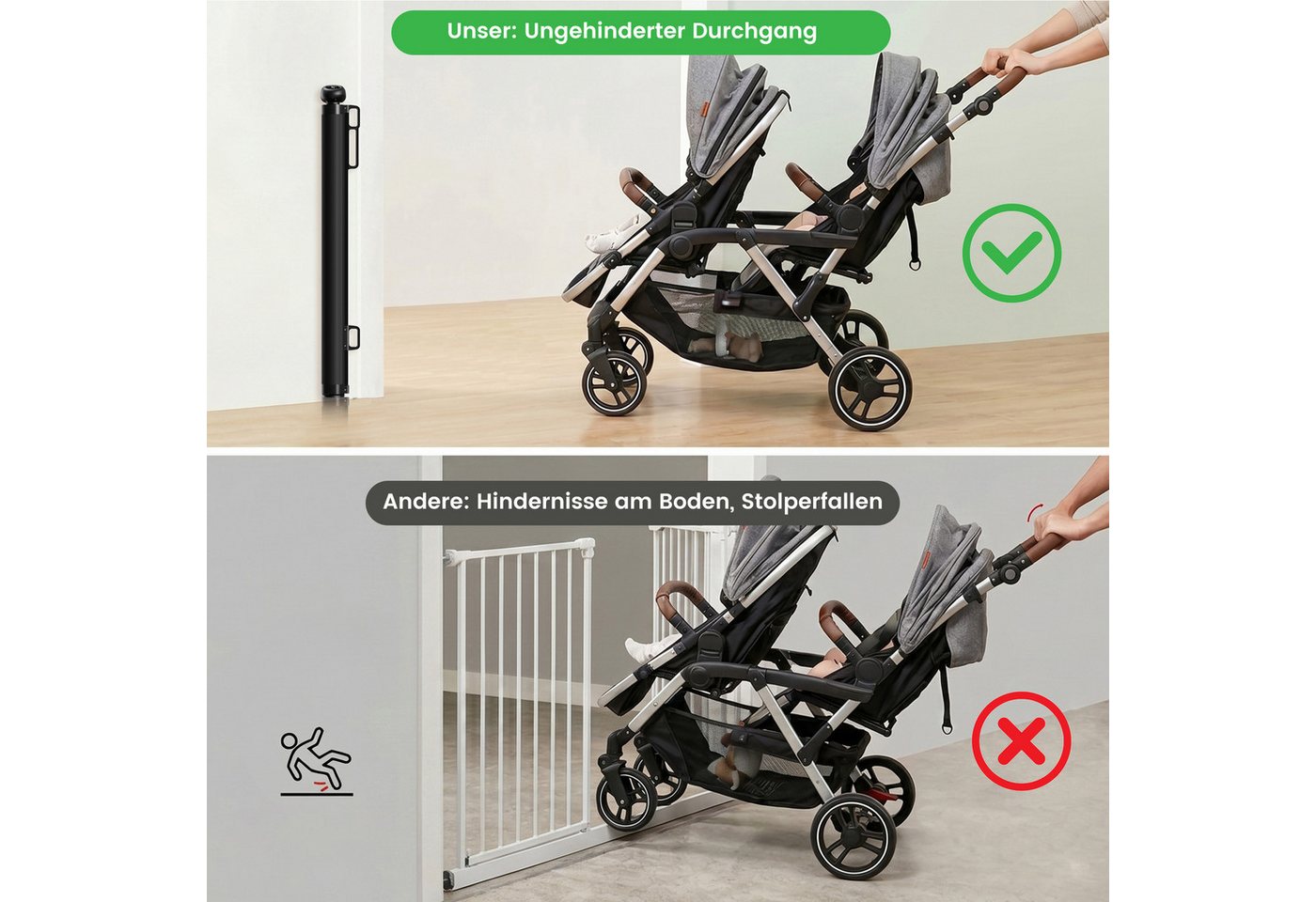DAITORE Türschutzgitter Treppenschutzgitter ausziehbar bis 140cm~180cm für Kinder, Haustiere, Raumtrennung Absperrgitter kindersicheres Treppengitter Bild 2